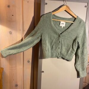 Fuzzy Cropped Green Cardigan